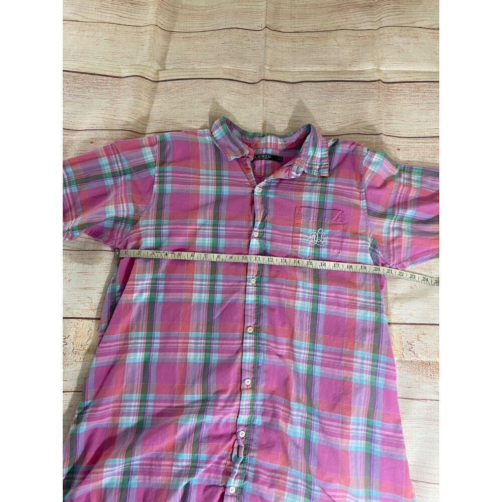 Lauren Ralph Lauren Women's Pink Plaid Roll Tab Sleeve Button Front Shirt - XL - Picture 5 of 10
